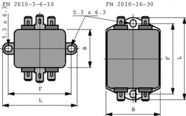 FN2010-1-06, Фильтр: помехоподавляющий; однофазный; 250ВAC; Cx: 100нФ; Cy: 4,7нФ, Schaffner