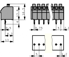 250-506, PCB terminal block 0.5...1.5 mm2 solid or stranded 5 mm, 6 poles, Wago