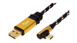 11.02.9060, Cable USB-A Plug - USB-C Plug 800mm USB 2.0 Black / Gold, Roline