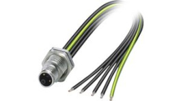1425637, M12 Rear Mounting Panel Plug, 5 Poles, K-Coded, Assembled with Wires, Phoenix Contact