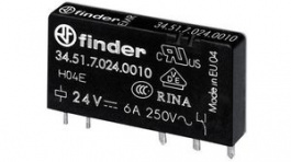 34.51.7.024.0010, Реле: электромагнитное; SPDT; Uобмотки:24ВDC; 6A/250ВAC; 6A/30ВDC, FINDER