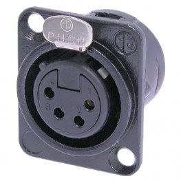 NC4FD-L-B-1, XLR Panel-mount female receptacle 4 Poles DL Soldering Connection Black, Neutrik
