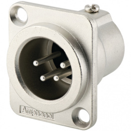 AC4MDZ, XLR, Receptacle, 4 Poles AC Soldering Connection Nickel - Plated, Amphenol