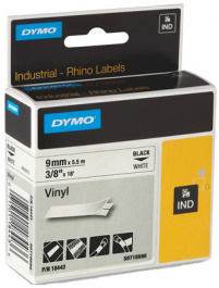 1805435, Лента Rhino IND, винил 12 mm белый на черном, Dymo