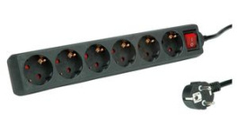 19.07.1074, Outlet Strip 6x Type F (CEE 7/3) - Type F (CEE 7/4) Black 1.5m, Roline