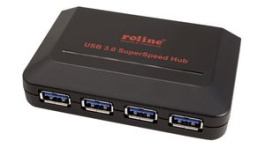 14.02.5015, USB Hub with Power Supply, USB 3.0, USB Mini-B 5-Pin Socket, Black, Roline