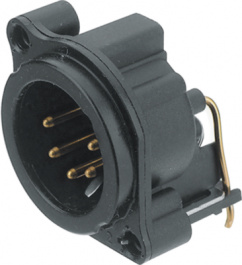 NC5MBH-B, XLR Panel-mount male receptacle 5 B Horizontal / PCB Mountin, Neutrik