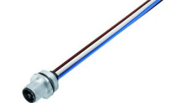 09 0631 700 04, M12 Panel Mount Plug, 4P, T-Coded, M16R, Wires, Binder