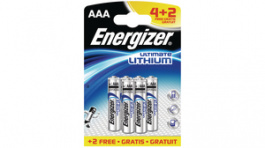 ULTIMATE LITHIUM AAA 4+2 [6 шт], Primary battery LR03/AAA 1.5 V PU=6 ST, Energizer