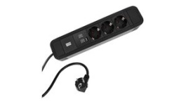 350.008, Outlet Strip PRIMO2 3x DE Type F (CEE 7/3) Socket/2x USB - CEE 7/7 Plug Black 2m, Bachmann