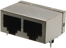 615016137621, Modular jack dual port horizontal 8 Shielded Tab Down, WURTH Elektronik