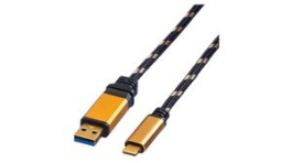 11.02.9013, Cable USB-A Plug - USB-C Plug 1m USB 3.0 Black / Gold, Roline