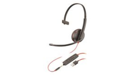 209746-201, Headset, Blackwire 3200, Mono, On-Ear, 20kHz, USB/Stereo Jack Plug 3.5 mm, Black / Red, Poly