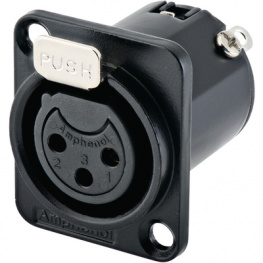 AC3FDZB-AU, XLR, Receptacle 3 AC Soldering Connection Black, Amphenol