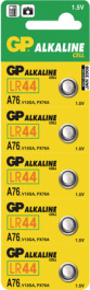 GP 76A-C5 / LR44 / LR1154 / AG13 [5 шт], Button Cell Battery,&nbsp;&nbsp;Alkaline, 1.5 V, 110 mAh, GP Batteries