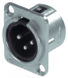 NC3MD-L-1, Гнездо; XLR; "папа"; PIN:3; фланец (2 отверстия), на панель; пайка, Neutrik