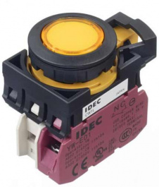 CW1L-M1E01QM4Y, Illuminated Pushbutton Switch, 10 A, 230 VAC, IDEC