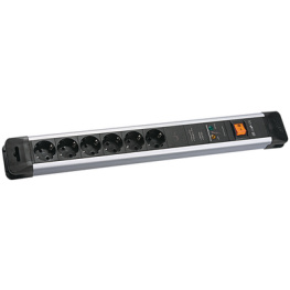 330.105, Outlet Strip with Overvoltage Protection CONNECTUS 6x DE Type F (CEE 7/3) Socket - DE Type F (CEE 7/7) Plug Black / Silver 2m, Bachmann