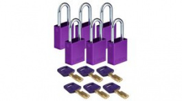 150347, SafeKey Padlock with Steel Shackle, Keyed Different, Aluminium, Purple, Pack of , Brady