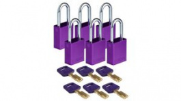 150347 [6 шт], SafeKey Padlock with Steel Shackle, Keyed Different, Aluminium, Purple, Pack of, Brady