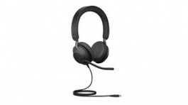 24089-989-899, USB-C Headset, Evolve 2-40, Stereo, On-Ear, 20kHz, USB, Black, Jabra