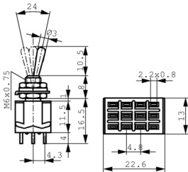 MTA 406N, Miniature Toggle Switch, On-On, Soldering Lugs, Knitter-switch