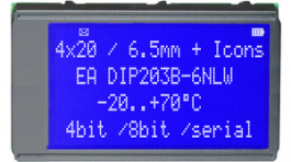 EA DIP203B-6NLW, Dot matrix LCD display 6.45 mm 4 x 20, Electronic Assembly