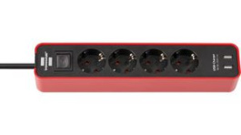 1153240076, Outlet Strip 4x Type F (CEE 7/3)/USB - Type F (CEE 7/4) Black / Red 1.5m, Brennenstuhl