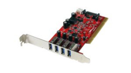 PCIUSB3S4, PCI USB-A Adapter Card with SATA and SP4 Power, 4x USB 3.0, PCI, StarTech