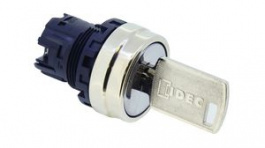 YW4K-3A, Keylock Switch Actuator, 3 Positions, Metal, Chrome, Latching Function, IDEC