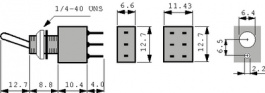 1B23-NF1STAE-Z, Miniature Toggle Switch, On-Off-On, Soldering Lugs, Eledis