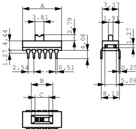 ASE2204, Slide switches on-on 2P, TE Connectivity
