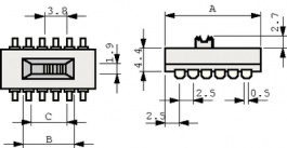 ASE62L04, Slide switches on-on 6P, TE Connectivity