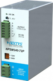 NPSM240-72P, Power Supply 1Ph, 240W\\In: 120-240Vac, Out: 72Vdc/3.5A Parallelable, NEXTYS