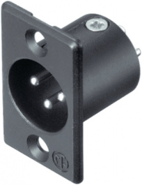 NC3MP-B, XLR Panel-mount male receptacle 3 Poles P Soldering Connection Black, Neutrik