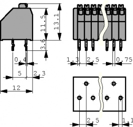 250-405, Wire-to-board terminal block 0.4...0.8 mm diam. solid 0.2...0.5 mm2 stranded 2.5, Wago