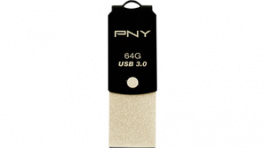 FDI64GUCD10K-EF, USB Stick Duo Link 64 GB Black / Gold, PNY