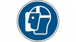 819762, ISO Safety Sign - Wear Face Shield, Round, White on Blue, Polyester, 1pcs, Brady