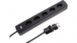 114973, Outlet strip with switch & clip-clap, 5xJ (T13), Black, Max Hauri