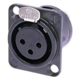NC3FD-L-BAG-1, XLR Panel-mount female receptacle 3 Poles DL Soldering Connection Black, Neutrik