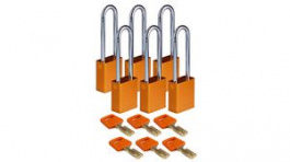150344 [6 шт], SafeKey Padlock with Steel Shackle, Keyed Different, Aluminium, Orange, Pack of, Brady