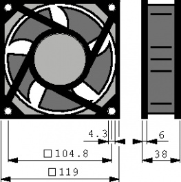 4550N, Вентилятор: AC; осевой; 119x119x38мм; 145м3/ч; 44дБА; скольжения, Ebmpapst