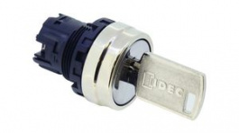 YW4K-33D, Keylock Switch Actuator, 3 Positions, Metal, Chrome, Spring Return from Right, IDEC