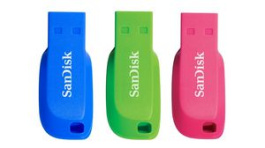 SDCZ50C-016G-B46T, USB Stick, Pack of 3, Cruzer Blade, 16GB, USB 2.0, Blue/Green/Pink, Sandisk