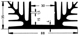 KS88-100E, Heat sink 100 mm 1.6 K/W @ 40 W black anodised, Austerlitz