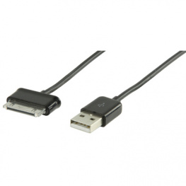 VLMP39200B1.00, Кабель USB 2.0 A - Samsung Tab с 30-контактным разъемом, длина 1 m, черный 1.0 m USB Typ A-Штекер 30-Pin Dock-Штекер, Valueline