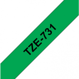 TZE-731, Этикеточная лента 12 mm черный на зеленом, Brother