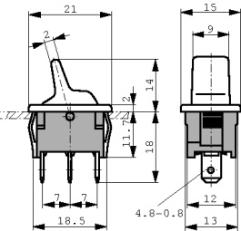1811.1102, Toggle Switch, On-Off, Blade Terminal 4.8 x 0.8 mm, Marquardt