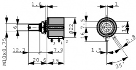 76925, Wirewound Potentiometer, 2 kOhm, Soldering lugs, Contelec