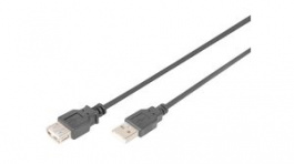 AK-300202-050-S, Extension Cable USB-A Plug - USB-A Socket 5m Black, DIGITUS